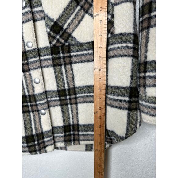 Blank NYC Cream Brown Green Plaid Snap Button Collared Shacket S - Picture 16 of 16